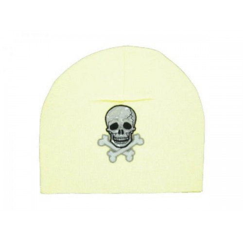 Cream Applique Hat with Black Skull