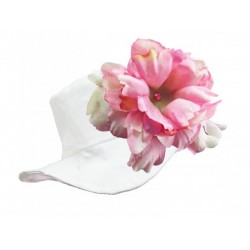 White Sun Hat with Pale Pink Large Peony