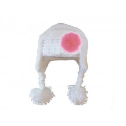 White Winter Wimple Hat with Candy Pink Large regular Marabou