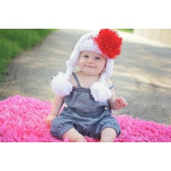 White Winter Wimple Hat with Red Curly Marabou